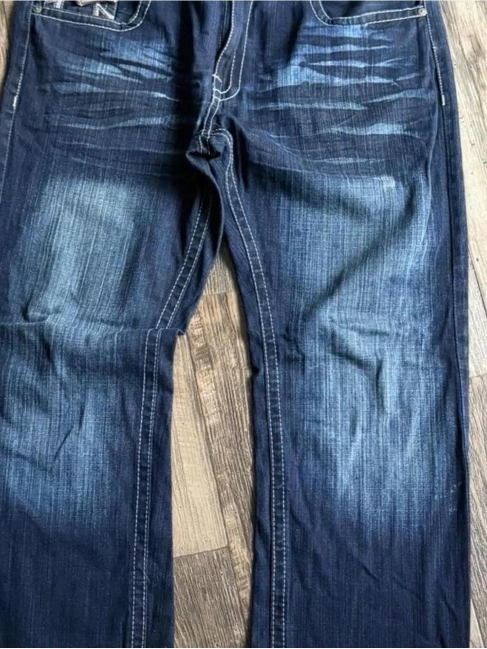 True Religion Dark Blue Jeans with Brown Pocket Flap